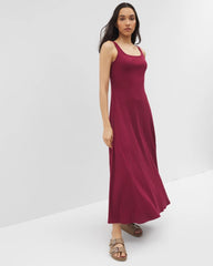 Soma / Rib Square Neck Lounge Dress GARNET