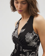 Soma / Cross Back Strap Bra Dress PLUMERIA BLOOMS GRAND BLK