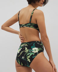 Soma / Ruched High-Waist Bikini Bottom TROPICAL TWIST BLACK