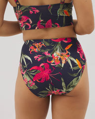 Soma / Soma Swim Ruched High-Waist Bikini Bottom LE TIGRE TROPICAL NAVY