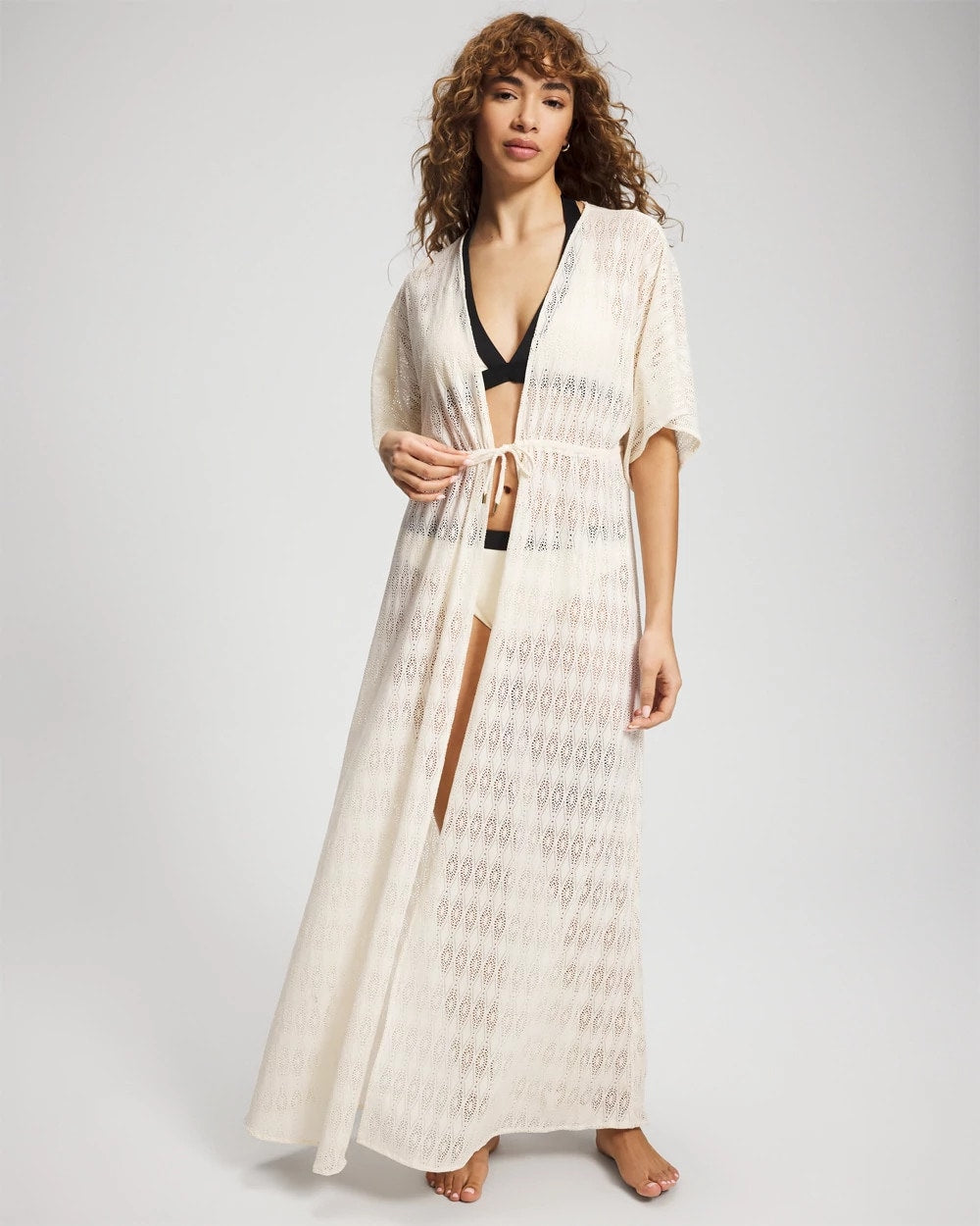 Soma / Sunkissed Crochet Open-Front Caftan COCONUT WATER