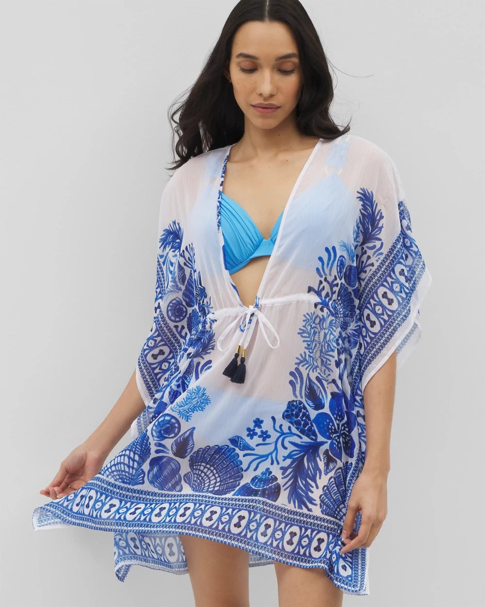 Soma / Beyond Control Sea Life Chiffon Caftan WHITE MULTI