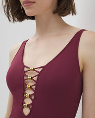 Soma / Let's Get Knotty Lace Down One Piece PLUM