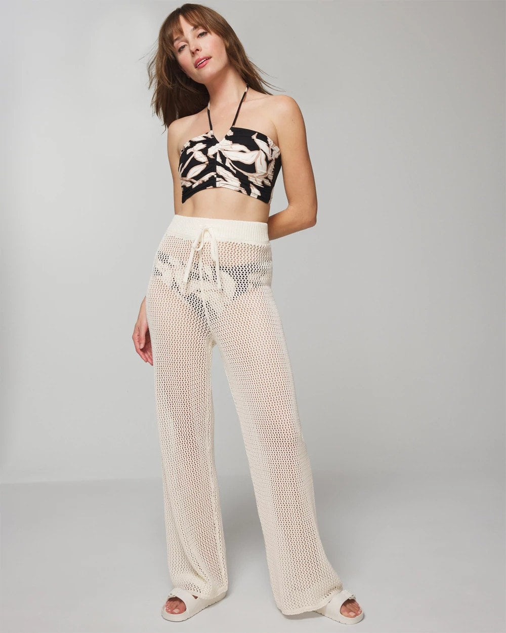 Soma / Cotton Crochet-Style Wide-Leg Pants COCONUT