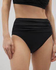 Soma / Ruched High-Waist Bikini Bottom BLACK