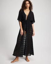 Soma / Sunkissed Crochet Open-Front Caftan BLACK