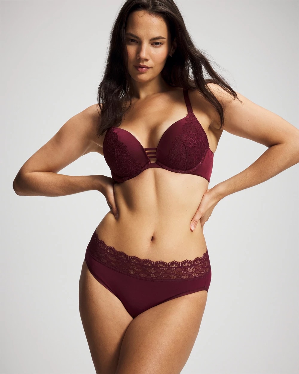 Soma / Push-up Plunge Bra with Lace VELVET PLUM