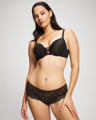 Soma / Push-up Plunge Bra with Lace BLACK W/ GOLD FILL