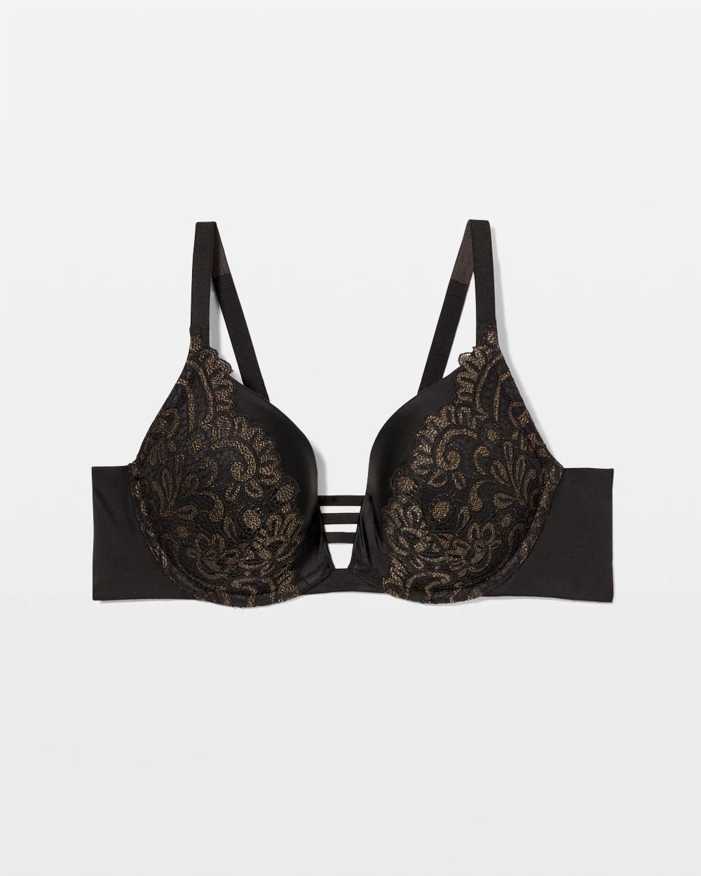 Soma / Push-up Plunge Bra with Lace BLACK W/ GOLD FILL