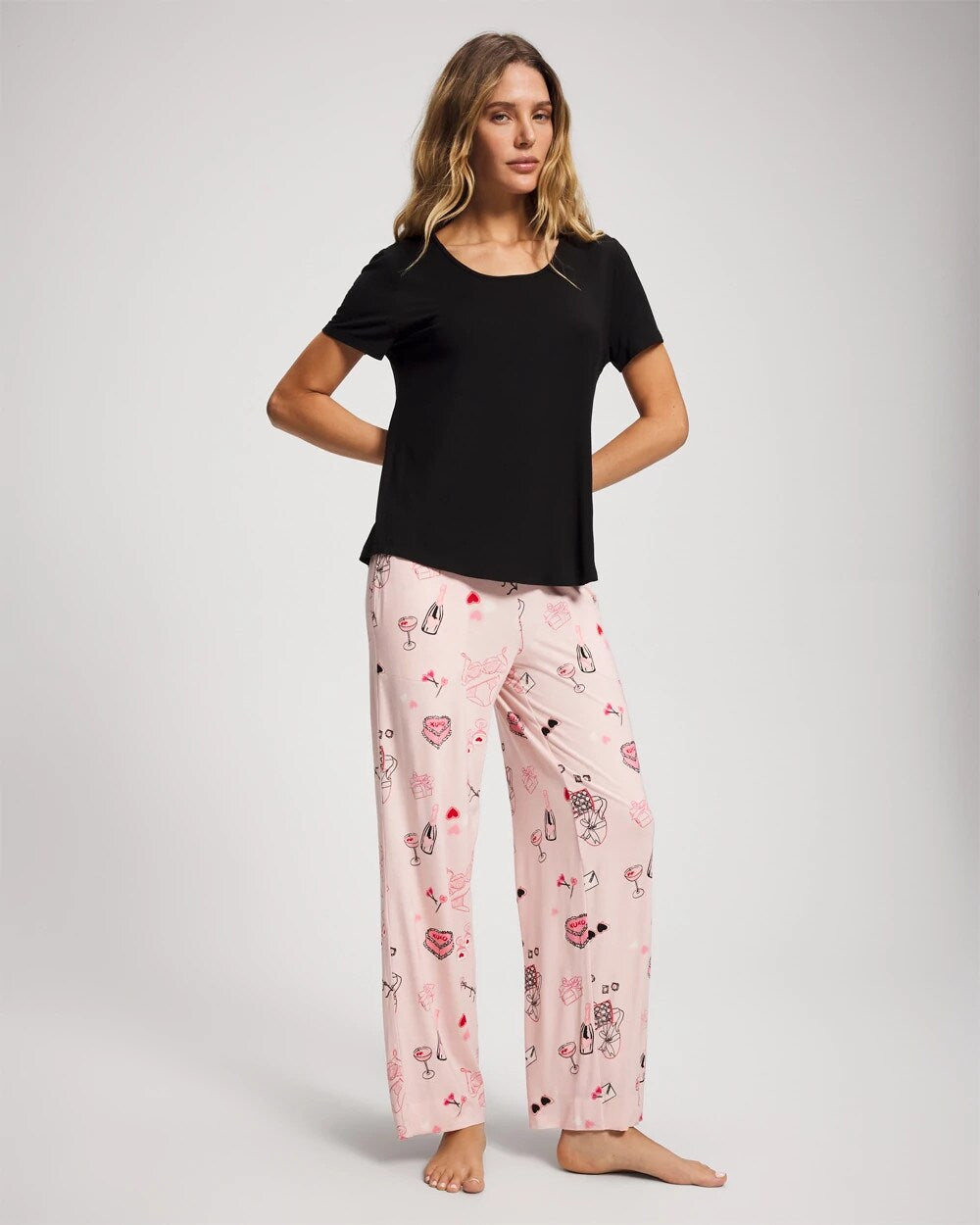 Soma / Short Sleeve + Pant Pajama Set BE MINE PRETTY PINK