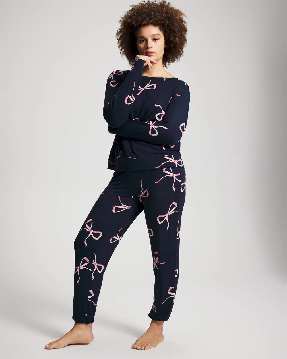 Soma / Long-Sleeve Pajama Top BELOVED BOWS GRAND NAVY
