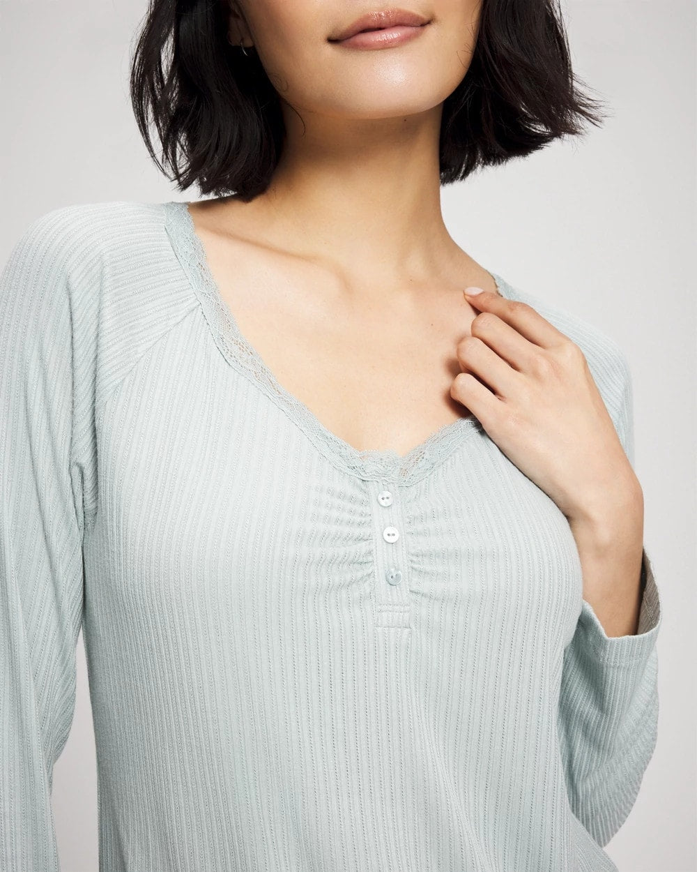 Soma / Pointelle Long Sleeve Pajama Top GREEN MIST