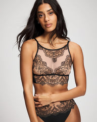Soma / Tattoo Lace Embroidered High Neck Bralette BLACK W/ SANDALWOOD