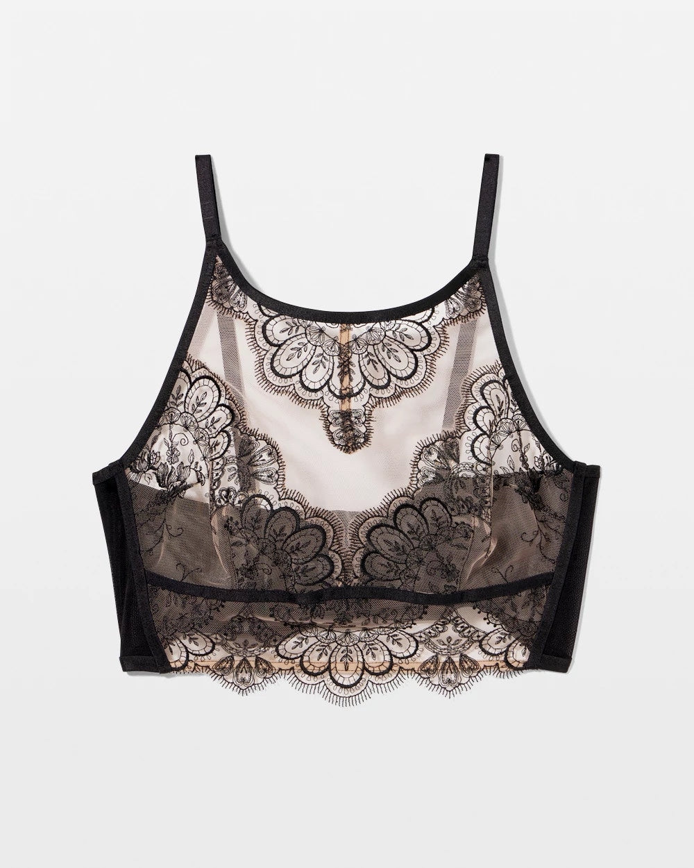 Soma / Tattoo Lace Embroidered High Neck Bralette BLACK W/ SANDALWOOD