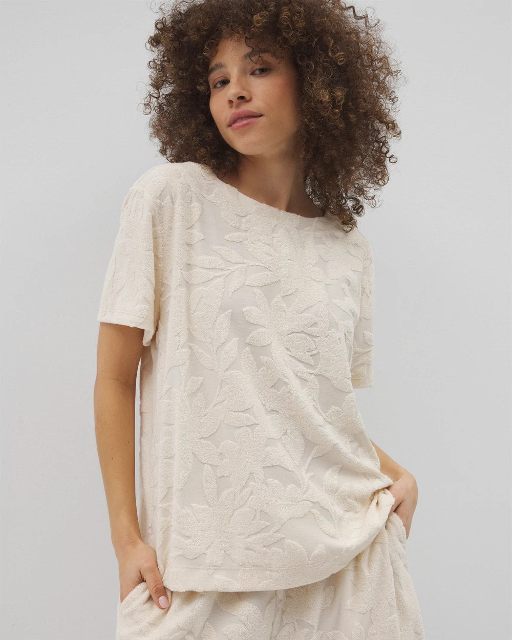 Soma / Jacquard Terry Short Sleeve Top PARCHMENT
