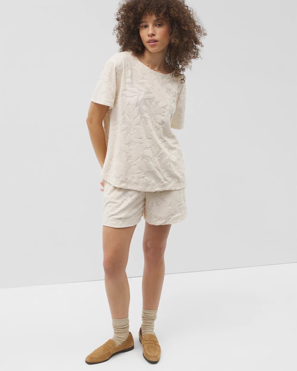 Soma / Jacquard Terry Short Sleeve Top PARCHMENT