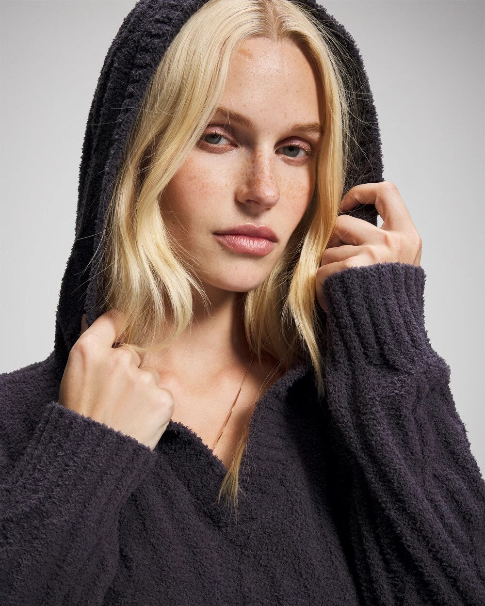 Soma / Cable Knit Plush Hoodie GRAY INK