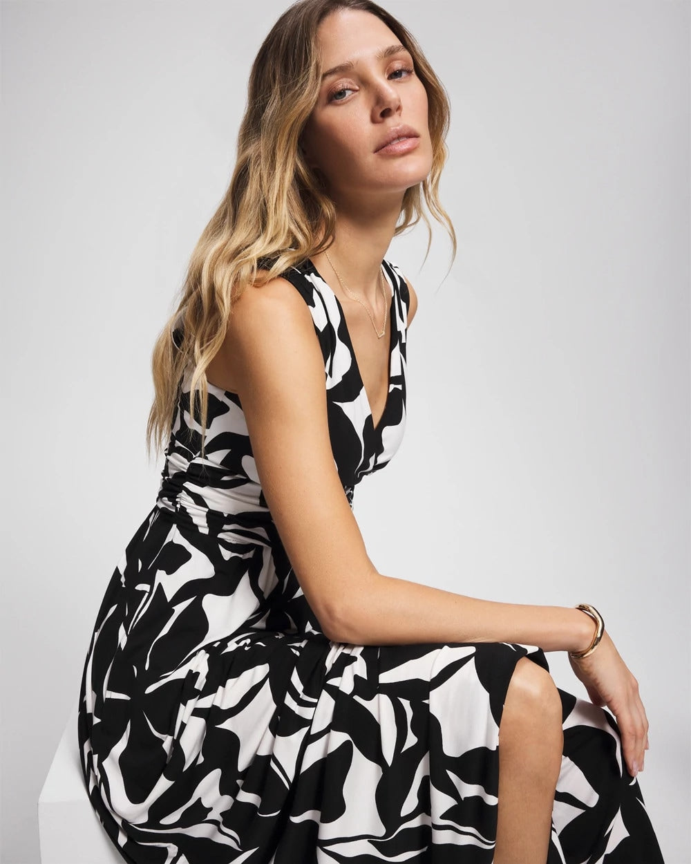 Soma / Goddess Maxi Bra Dress MEANDERING LEAF BLACK