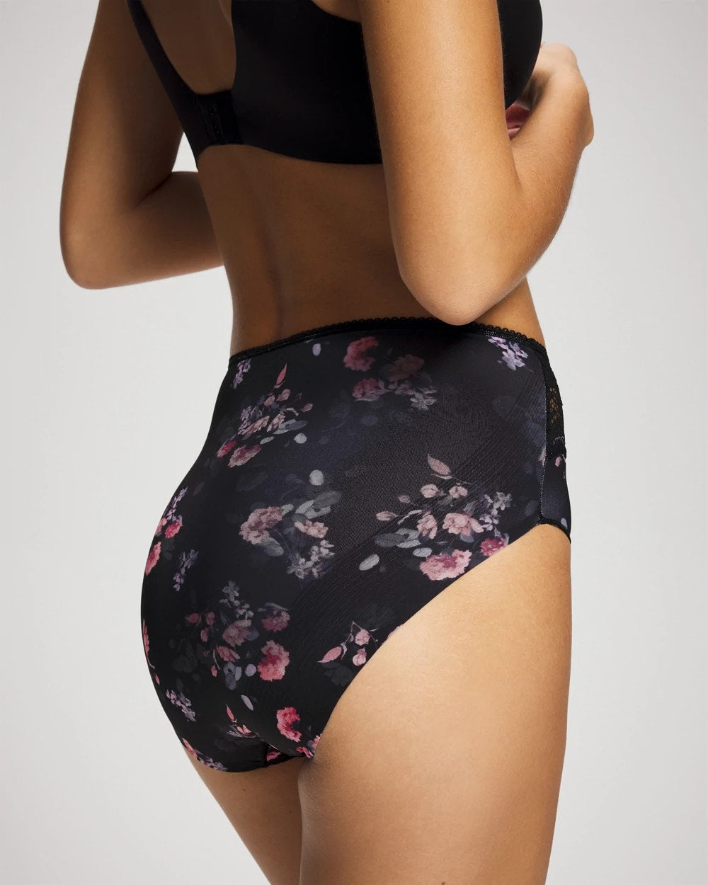 Soma / Vanishing Edge Microfiber Modern Brief Panty with Lace FLORAL DREAMS BLACK MINI