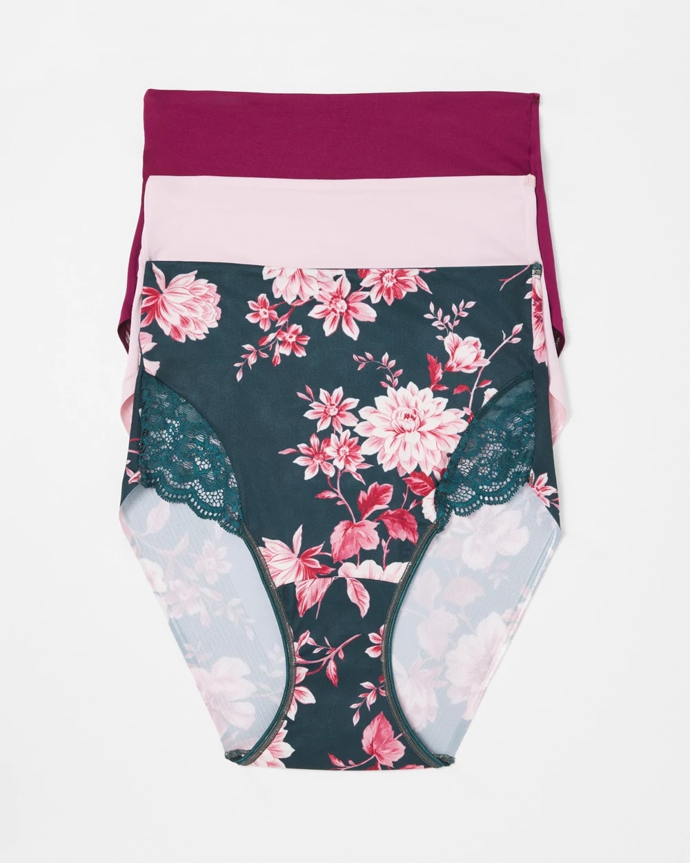 Soma / Tummy High-Waist Brief Panty with Lace 3 Pack COTTAGE FLORAL MULTI PACK