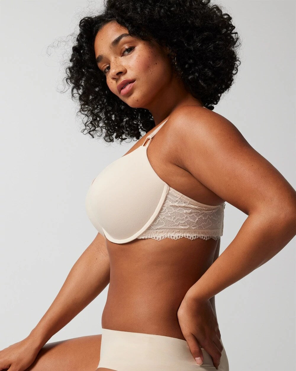 Soma / Push-Up Plunge Bra with Lace PALE SAND
