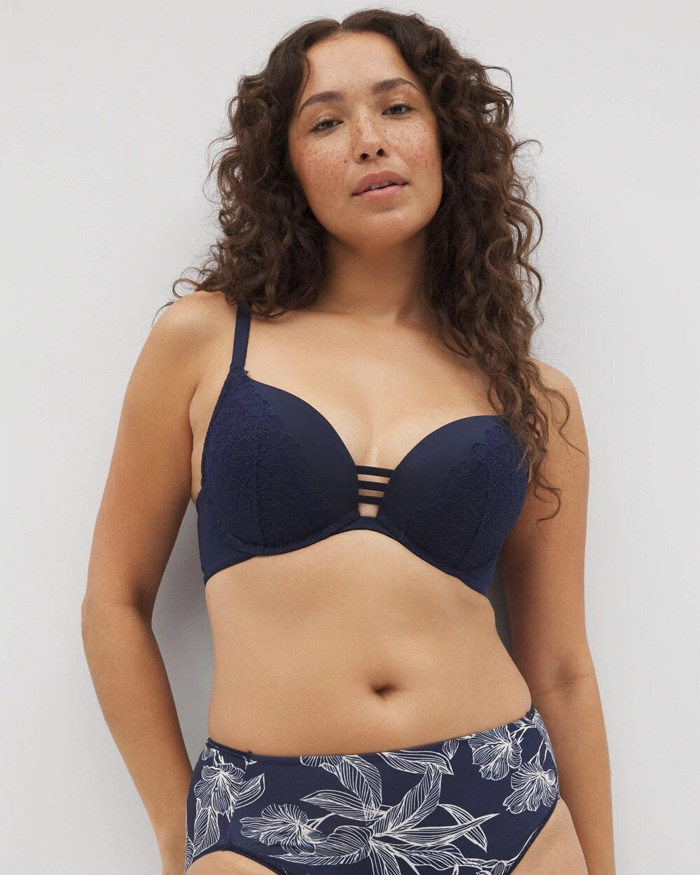 Soma / Push-up Plunge Bra with Lace NIGHTFALL NAVY