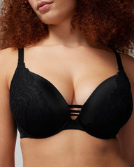 Soma / Push-up Plunge Bra with Lace BLACK