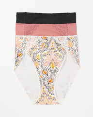 Soma / High-Leg Brief Panty with Lace 3 Pack VINE PAISLEY MULTIPACK