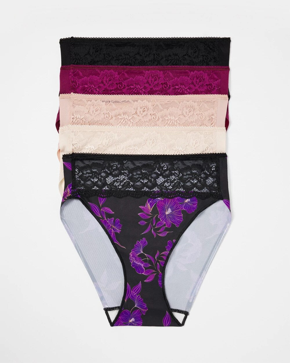 Soma / Edge High-Leg Brief Panty with Lace 5 Pack POMEGRANATE WINE MULTI PK