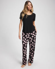Soma / Short Sleeve + Pant Pajama Set MANDALA HEARTS BLACK