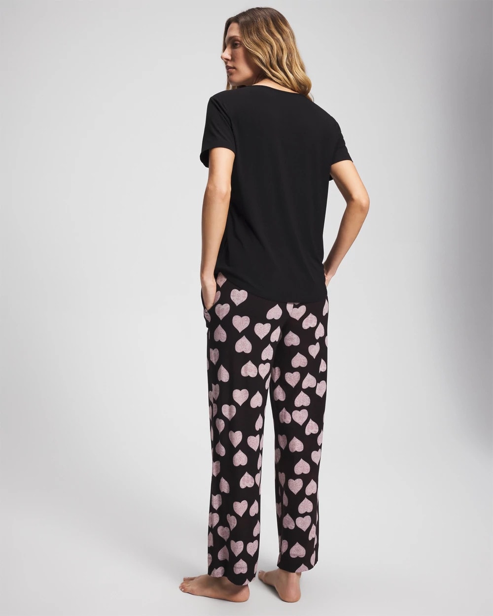 Soma / Short Sleeve + Pant Pajama Set MANDALA HEARTS BLACK
