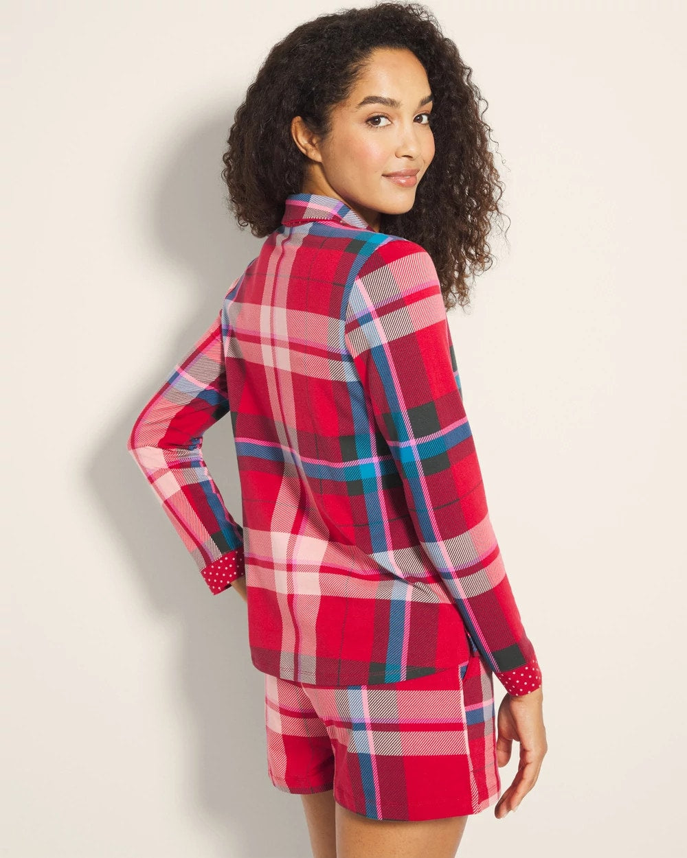 Soma / Long-Sleeve Notch Collar Pajama Top SNUGGLE UP PLAID RED