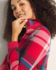 Soma / Long-Sleeve Notch Collar Pajama Top SNUGGLE UP PLAID RED