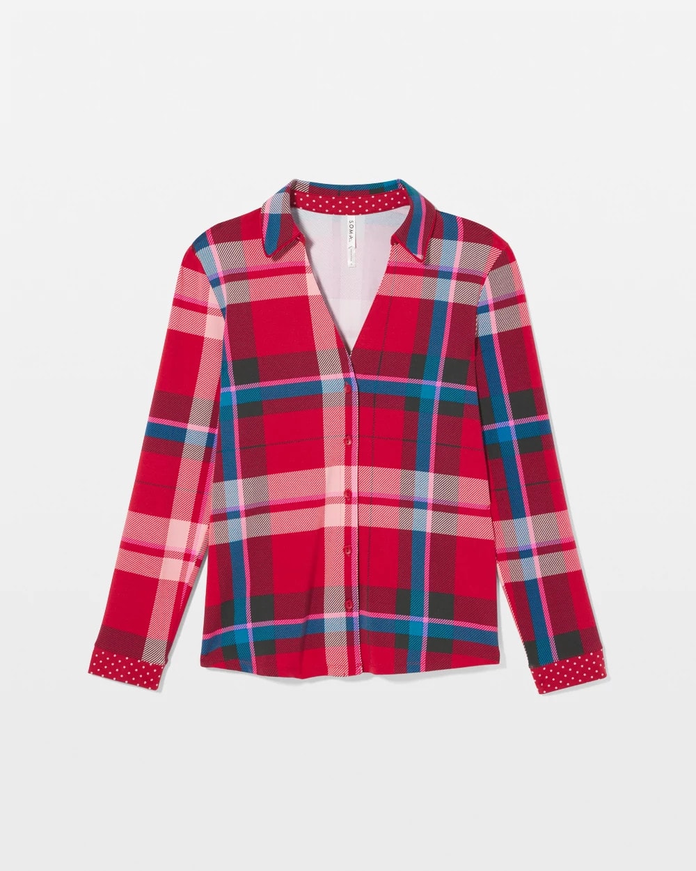 Soma / Long-Sleeve Notch Collar Pajama Top SNUGGLE UP PLAID RED