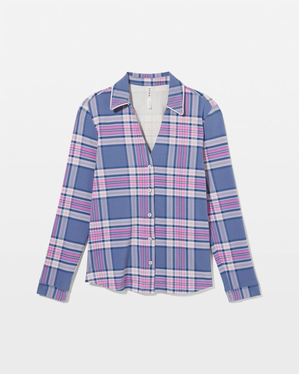 Soma / Long-Sleeve Notch Collar Pajama Top PRETTY PLAID SUNDOWN