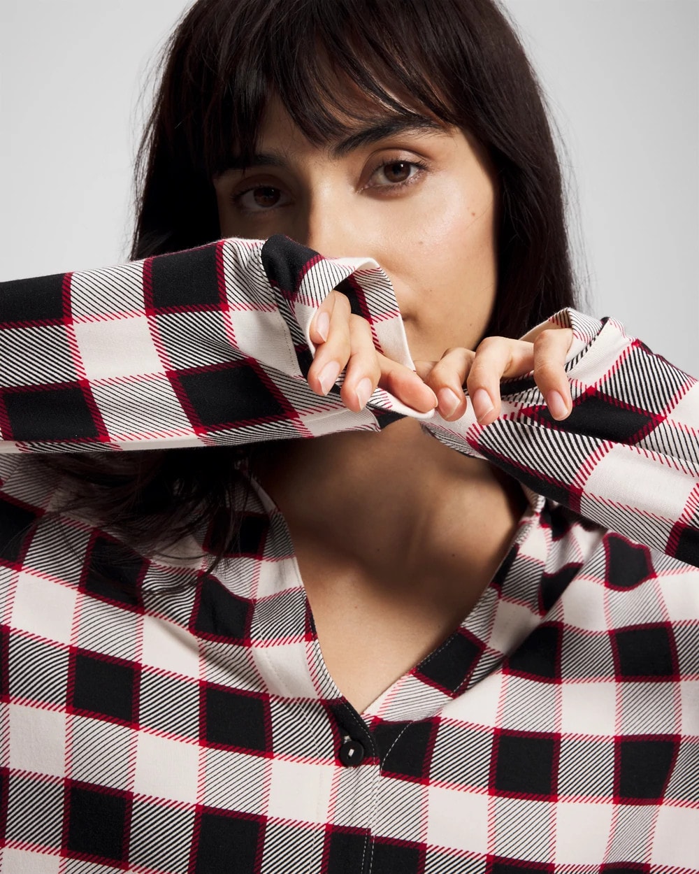 Soma / Long-Sleeve Notch Collar Pajama Top DREAMSCAPE PLAID BLACK