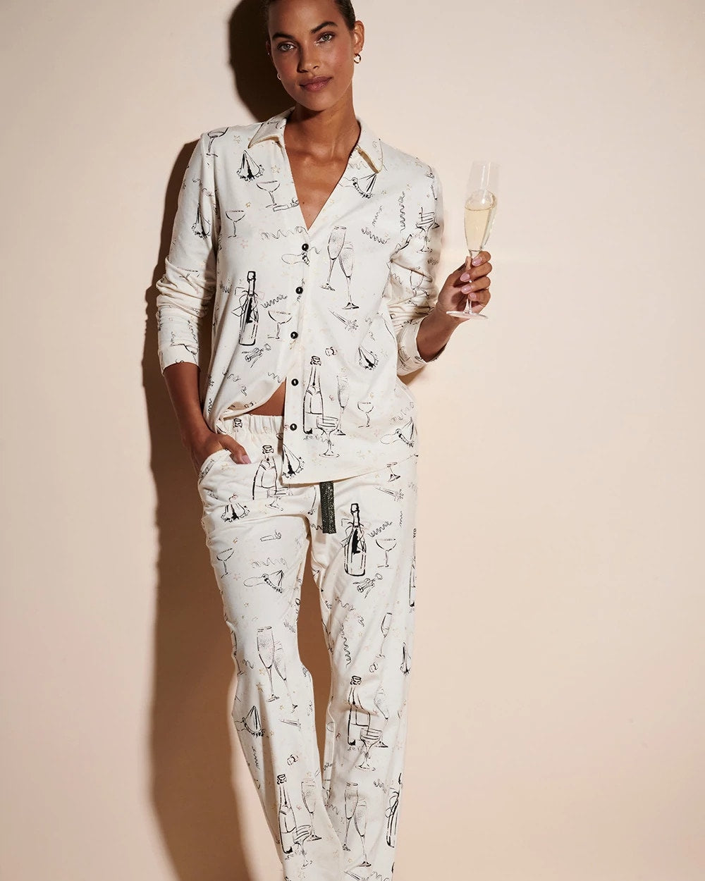 Soma / Long-Sleeve Notch Collar Pajama Top FIZZ THE SEASON FOIL