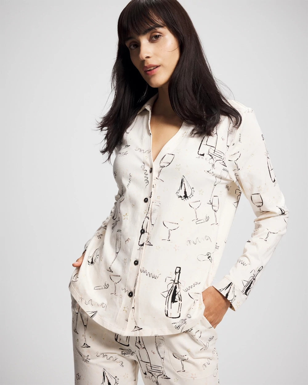 Soma / Long-Sleeve Notch Collar Pajama Top FIZZ THE SEASON FOIL