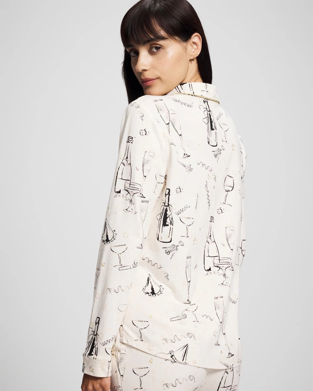 Soma / Long-Sleeve Notch Collar Pajama Top FIZZ THE SEASON FOIL