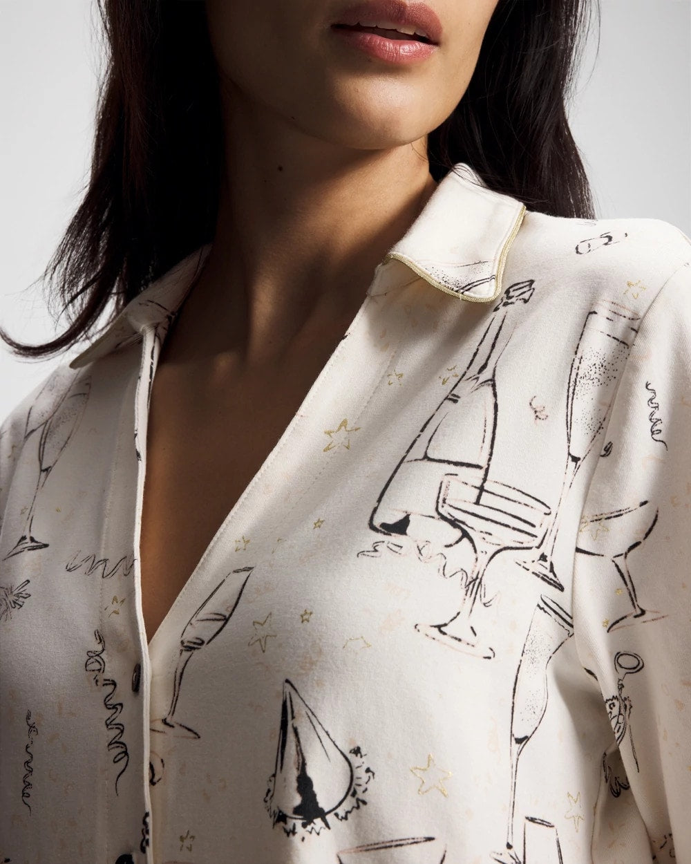 Soma / Long-Sleeve Notch Collar Pajama Top FIZZ THE SEASON FOIL