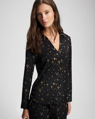 Soma / Long-Sleeve Notch Collar Pajama Top STELLAR SCENE BLACK/FOIL