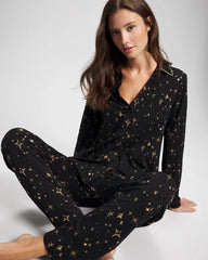 Soma / Long-Sleeve Notch Collar Pajama Top STELLAR SCENE BLACK/FOIL