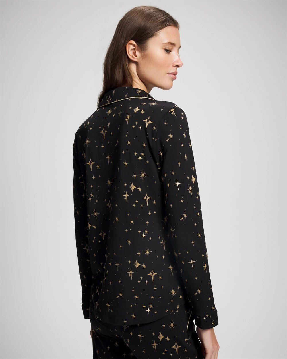 Soma / Long-Sleeve Notch Collar Pajama Top STELLAR SCENE BLACK/FOIL
