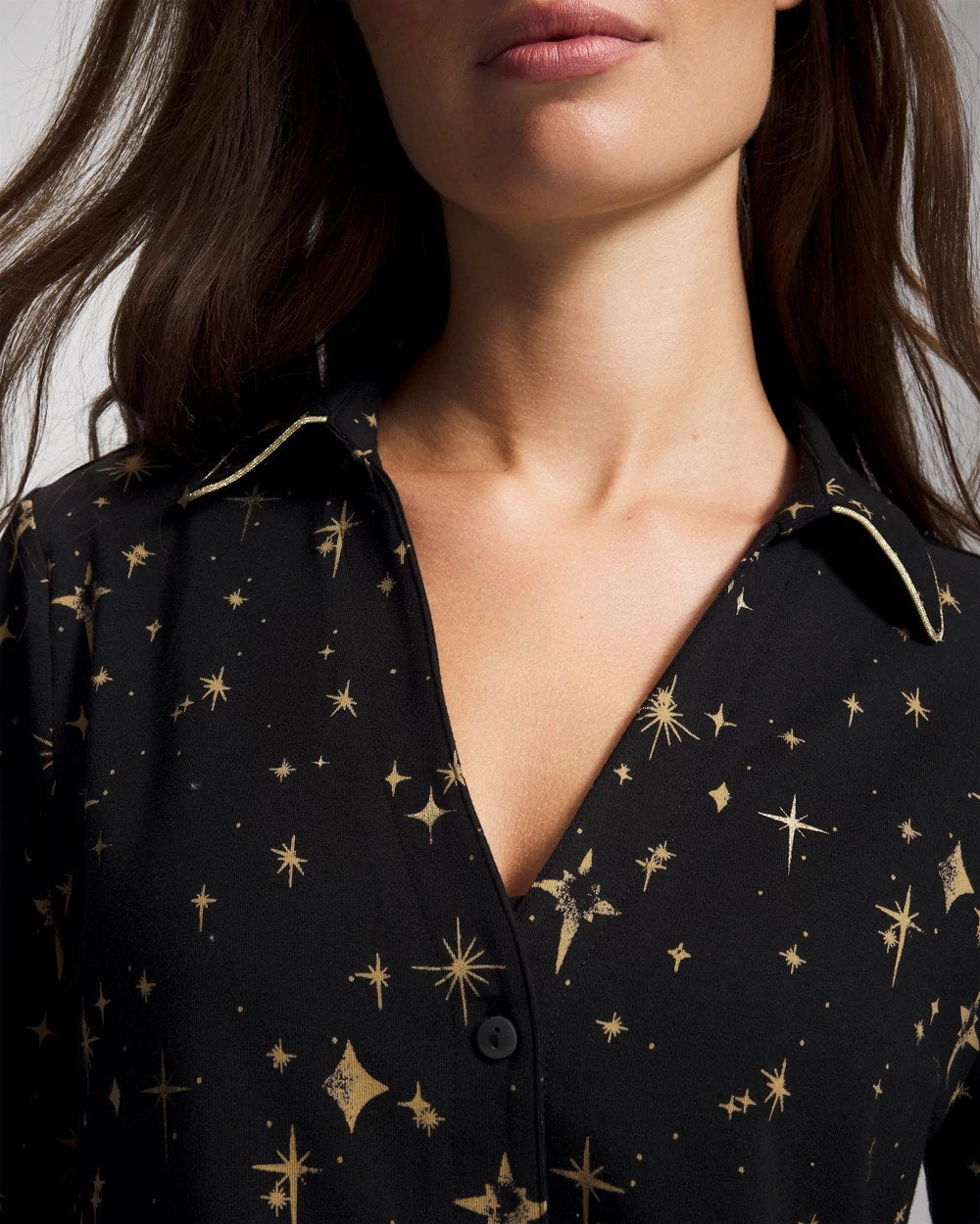 Soma / Long-Sleeve Notch Collar Pajama Top STELLAR SCENE BLACK/FOIL