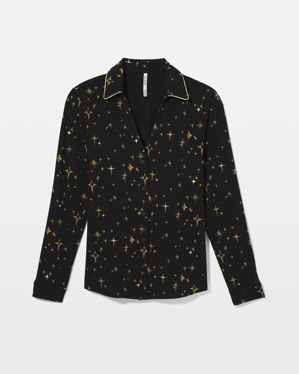 Soma / Long-Sleeve Notch Collar Pajama Top STELLAR SCENE BLACK/FOIL