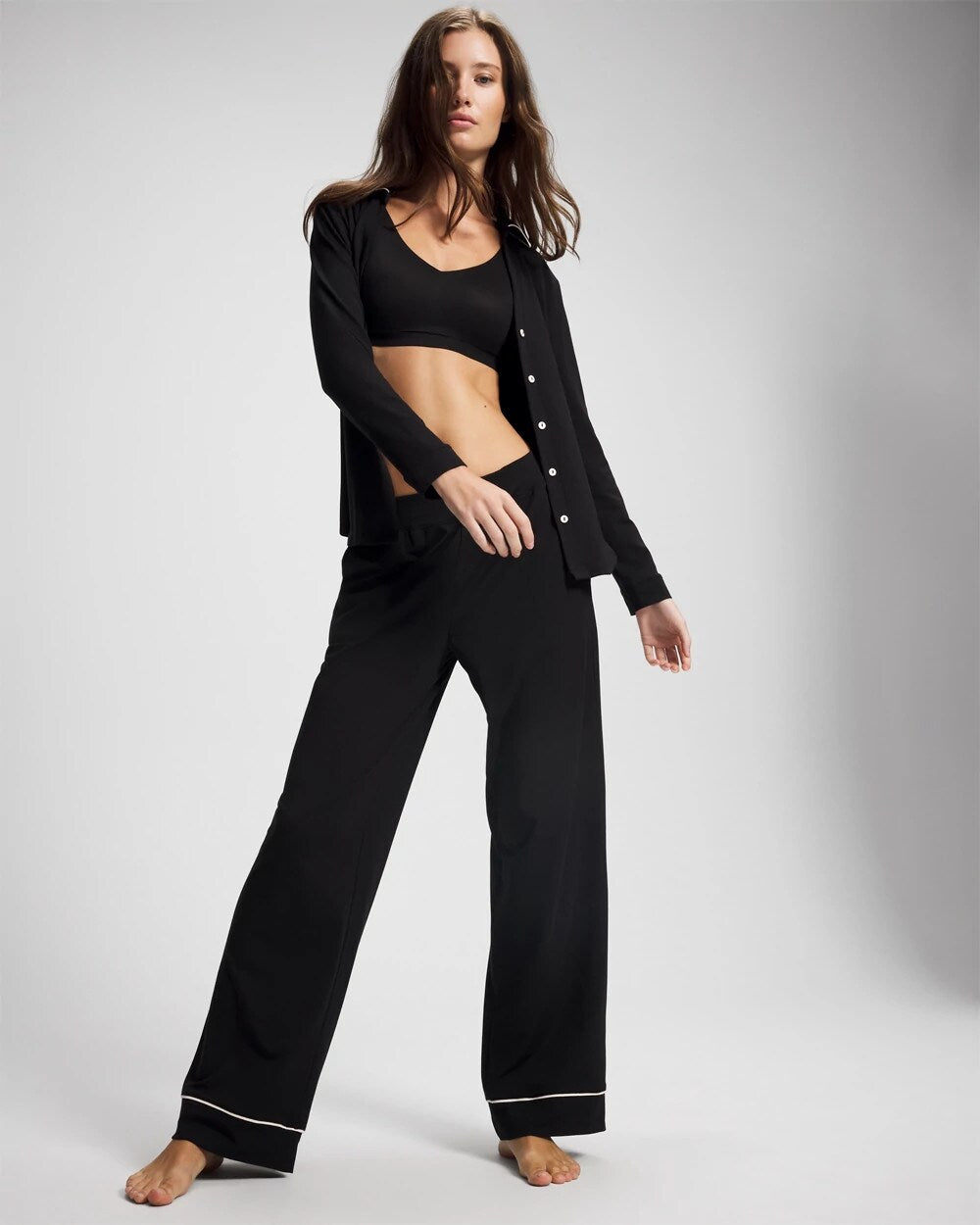 Soma / Long-Sleeve Notch Collar Pajama Top BLACK