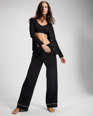 Soma / Long-Sleeve Notch Collar Pajama Top BLACK