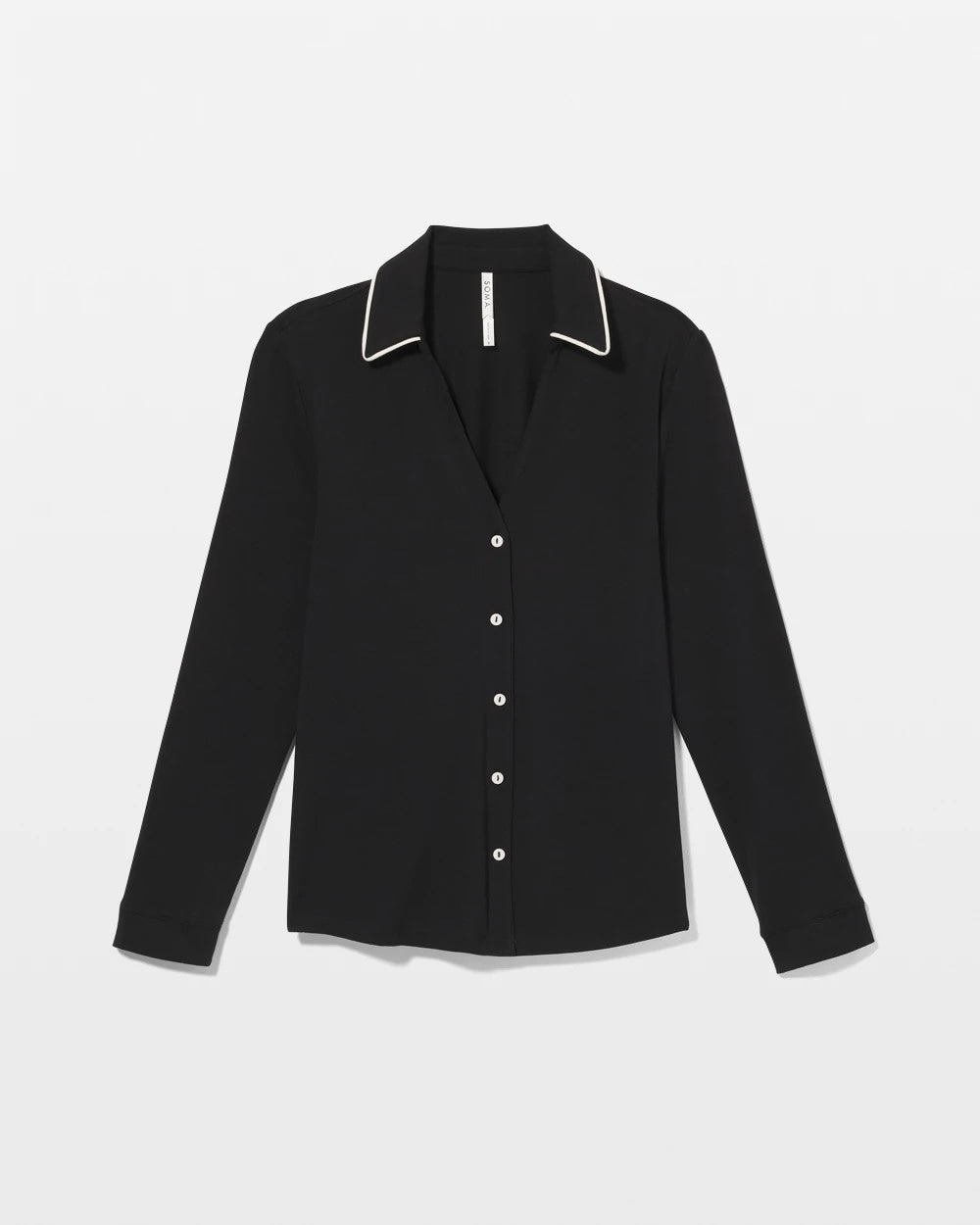 Soma / Long-Sleeve Notch Collar Pajama Top BLACK