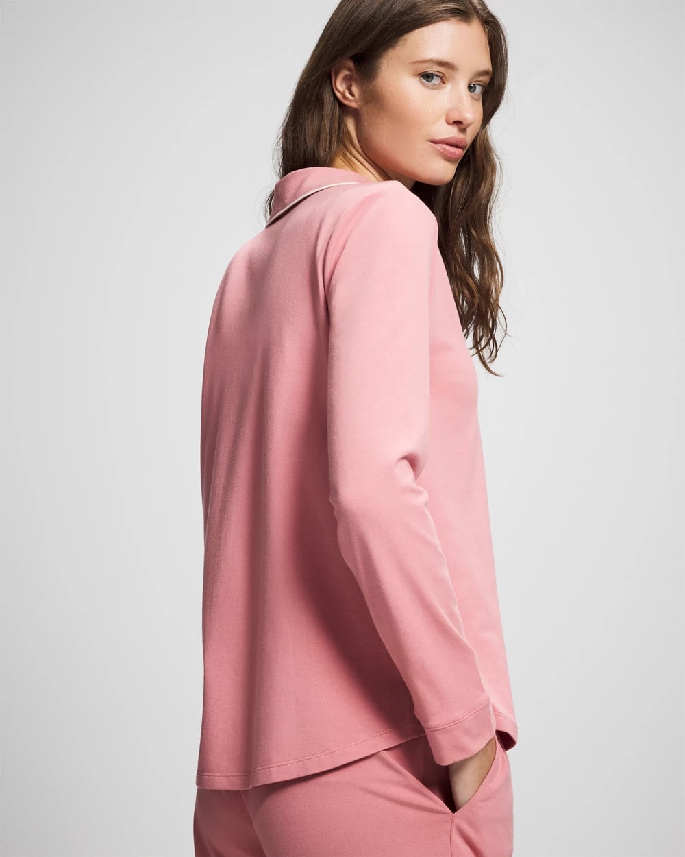Soma / Long-Sleeve Notch Collar Pajama Top ANTIQUE PINK
