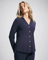 Soma / Long-Sleeve Notch Collar Pajama Top METRO DOT NAVY
